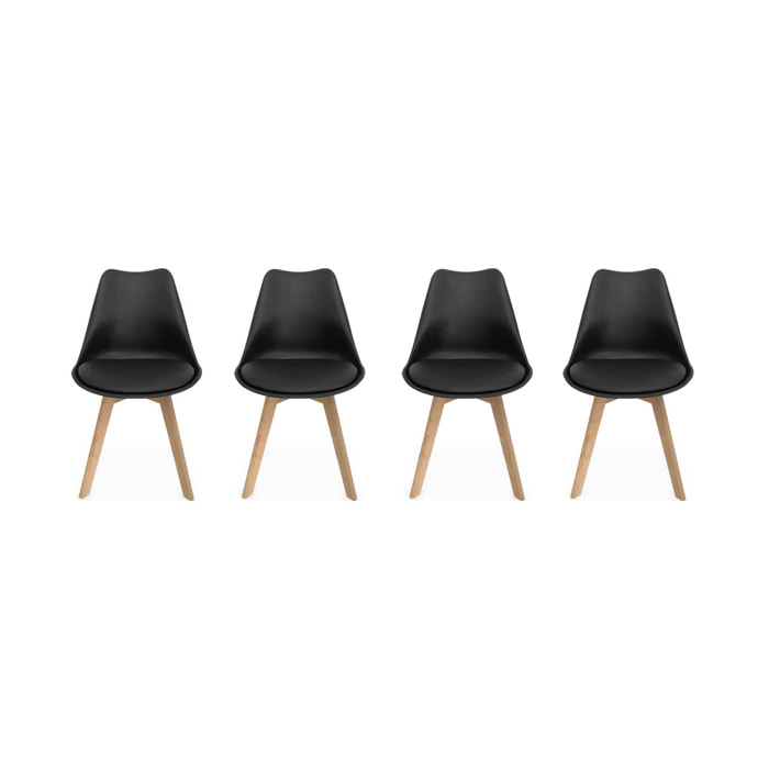 Lot de 4 chaises scandinaves. pieds bois de hêtre. chaise 1 place. noirs