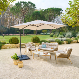 Parasol déporté rond "Naulia" blé 3,3m en acier polyester et nylon