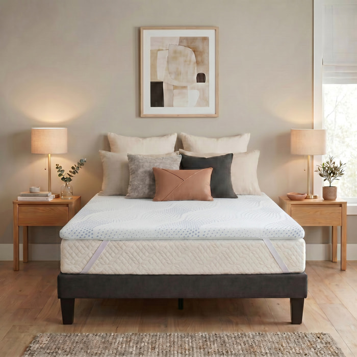 Surmatelas ViscoTouch, 5 cm, Mémoire de Forme et Gel Rafraîchissant, Très Bonne Indépendance de Couchage, Fabrication Française