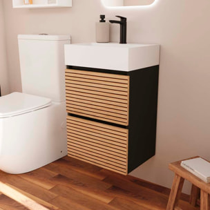 Meuble de Salle de Bain YINU | 45 cm Noir - Solomon | Fond 36 cm | Deux Tiroirs | Lavabo Encastre | N'inclut Pas Miroir | Meuble Monte | Alday