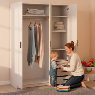 Armadio Con 3 Ante R 3 Cassetti Barra Appendiabiti E 4 Ripiani Di Cui 2 Regolabili Design Moderno Capiente Camera Letto  147 x 49.8 x 200.4 Cm Bianco