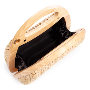 Bella Bolso bandolera Mujer. Fabricado en madera natural y paja trenzada.