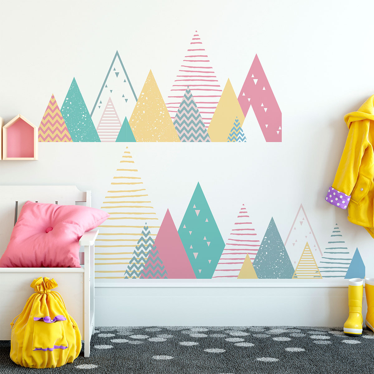 Stickers muraux enfants - Décoration chambre bébé - Autocollant Sticker mural géant enfant montagnes scandinaves LUKA