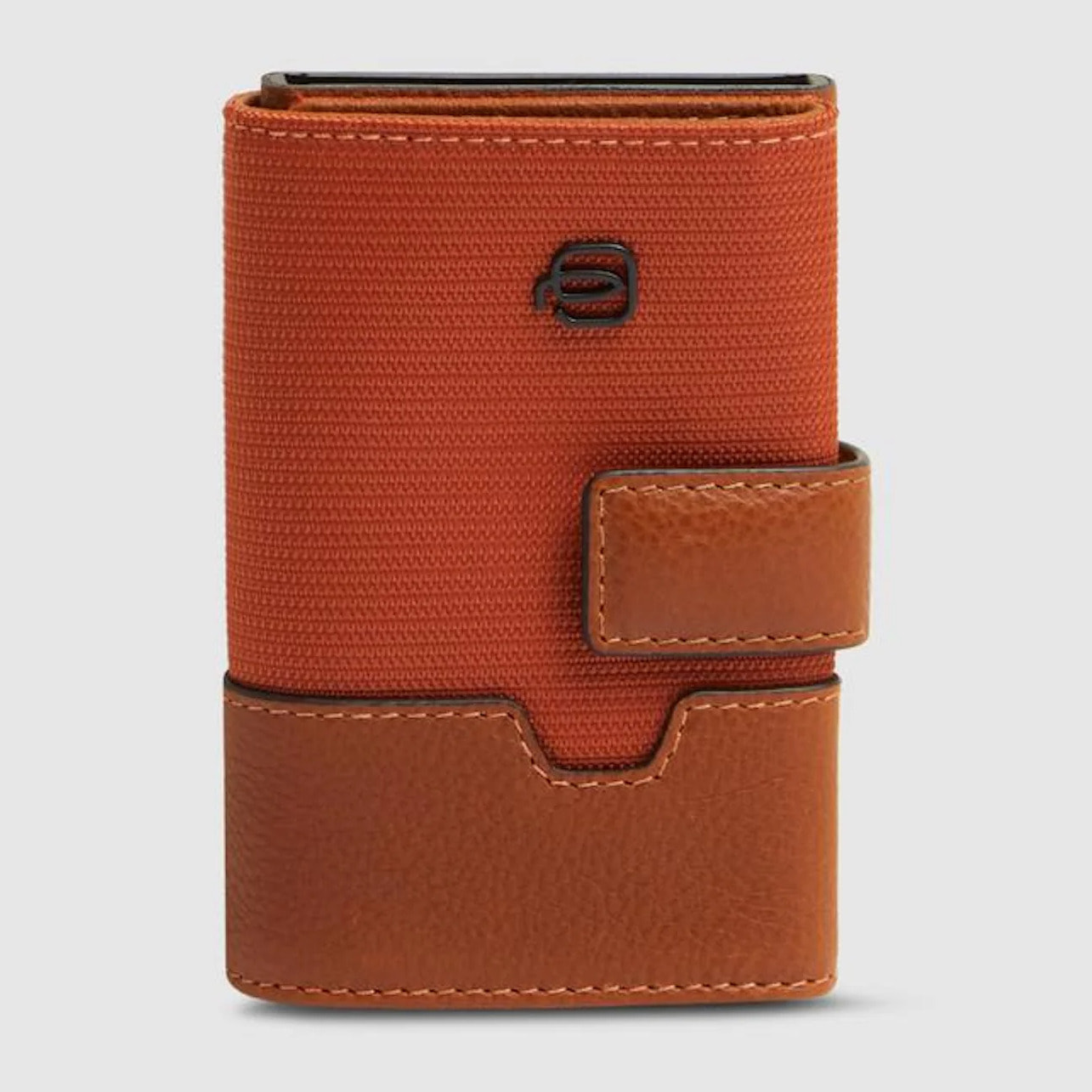 Piquadro Portacarte automatico in pelle e in tessuto riciclato, schermato con protezione RFID