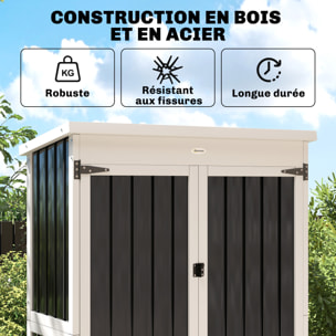 Armoire de jardin sur pieds 3 étagères bois tôle acier ondulé noir blanc