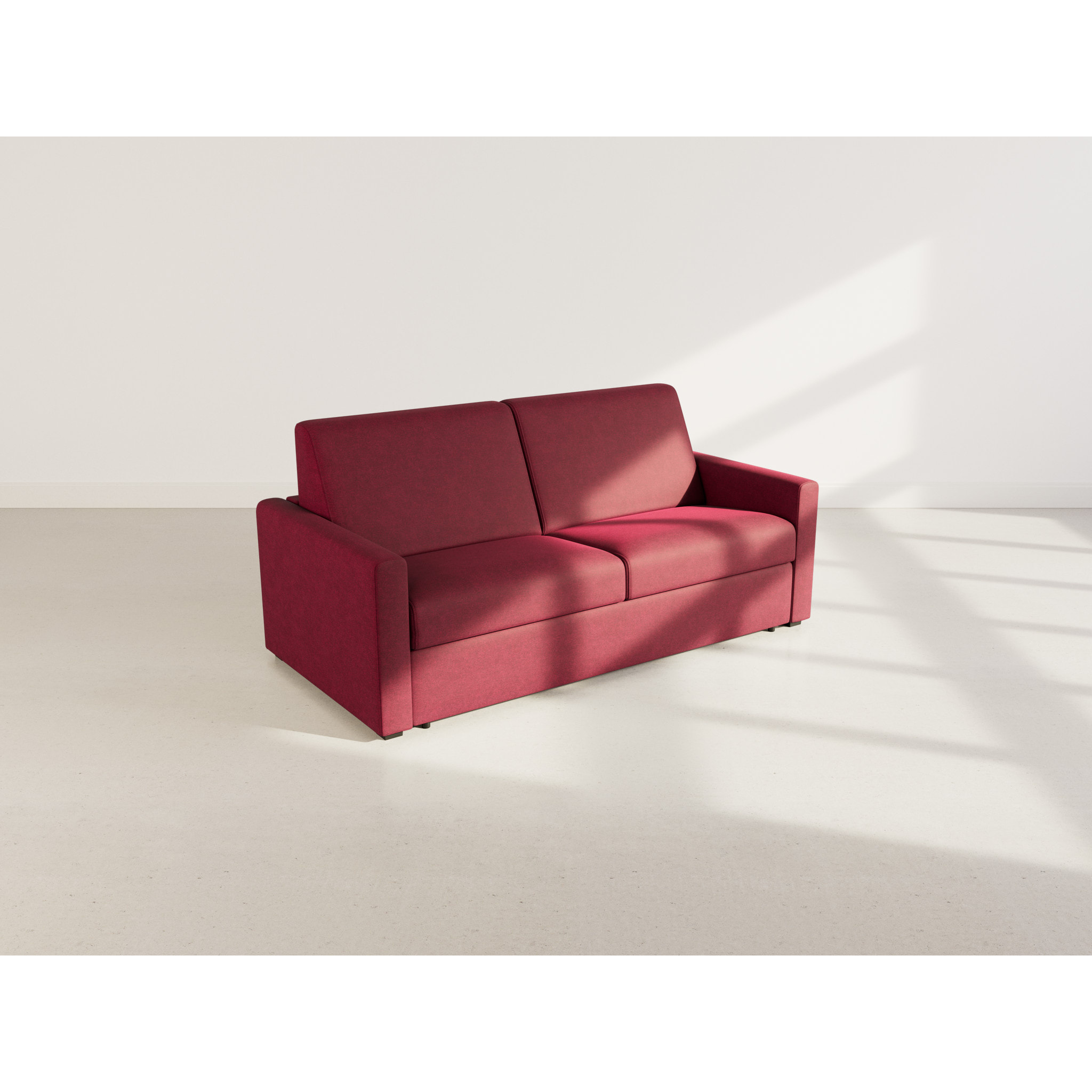 Julia - canapé lit 3 places convertible express couchage quotidien 140 cm matelas 18 cm en tissu - Prune