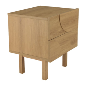 ETHAN - Table de chevet bois 2 tiroirs motif arrondi couleur naturelle