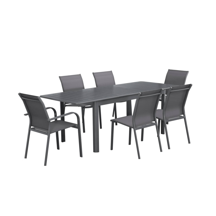 Table de jardin extensible aluminium + 6 assises SEATTLE + BUFFALO