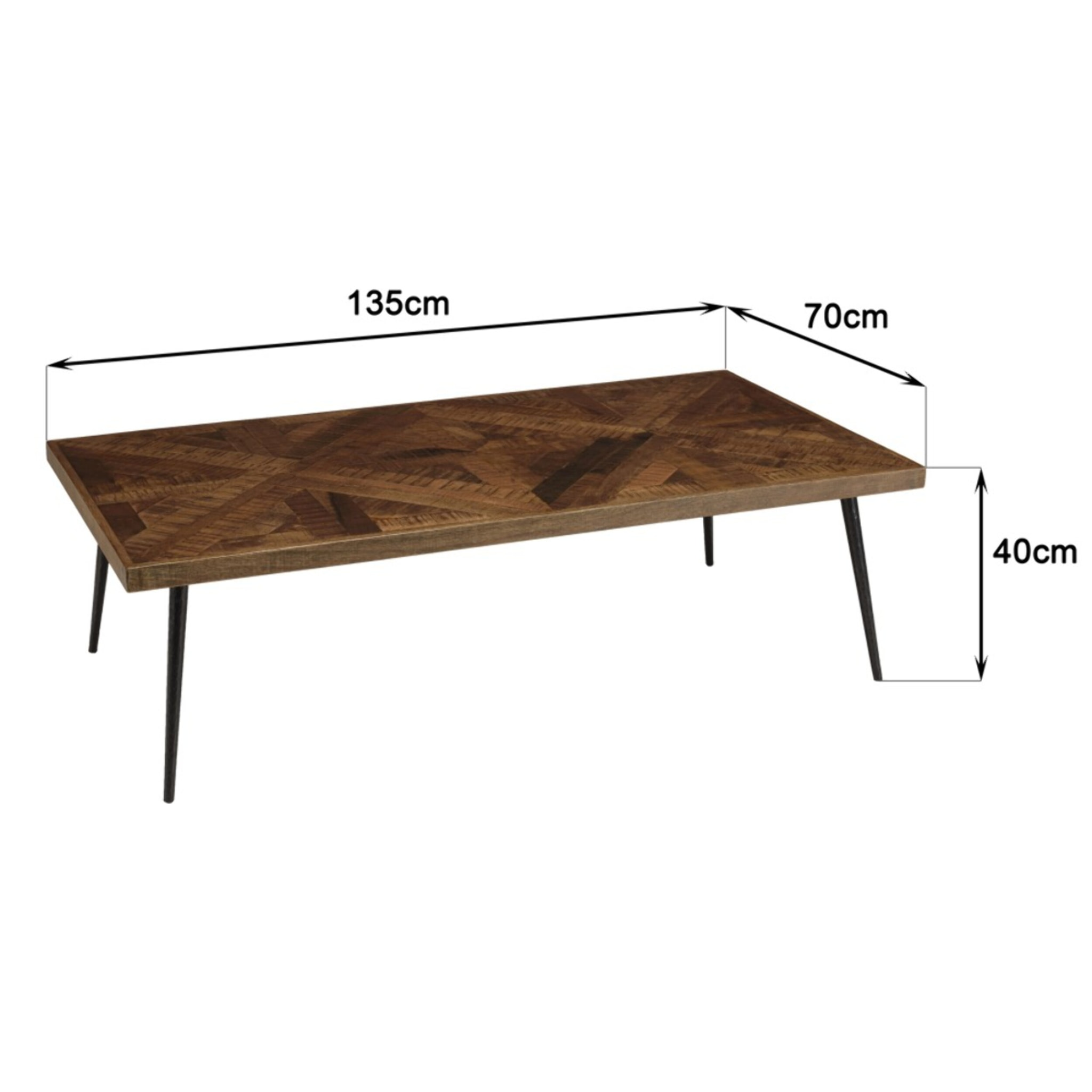 KIARA - Table basse rect. 135x70cm bois recyclé pieds métal