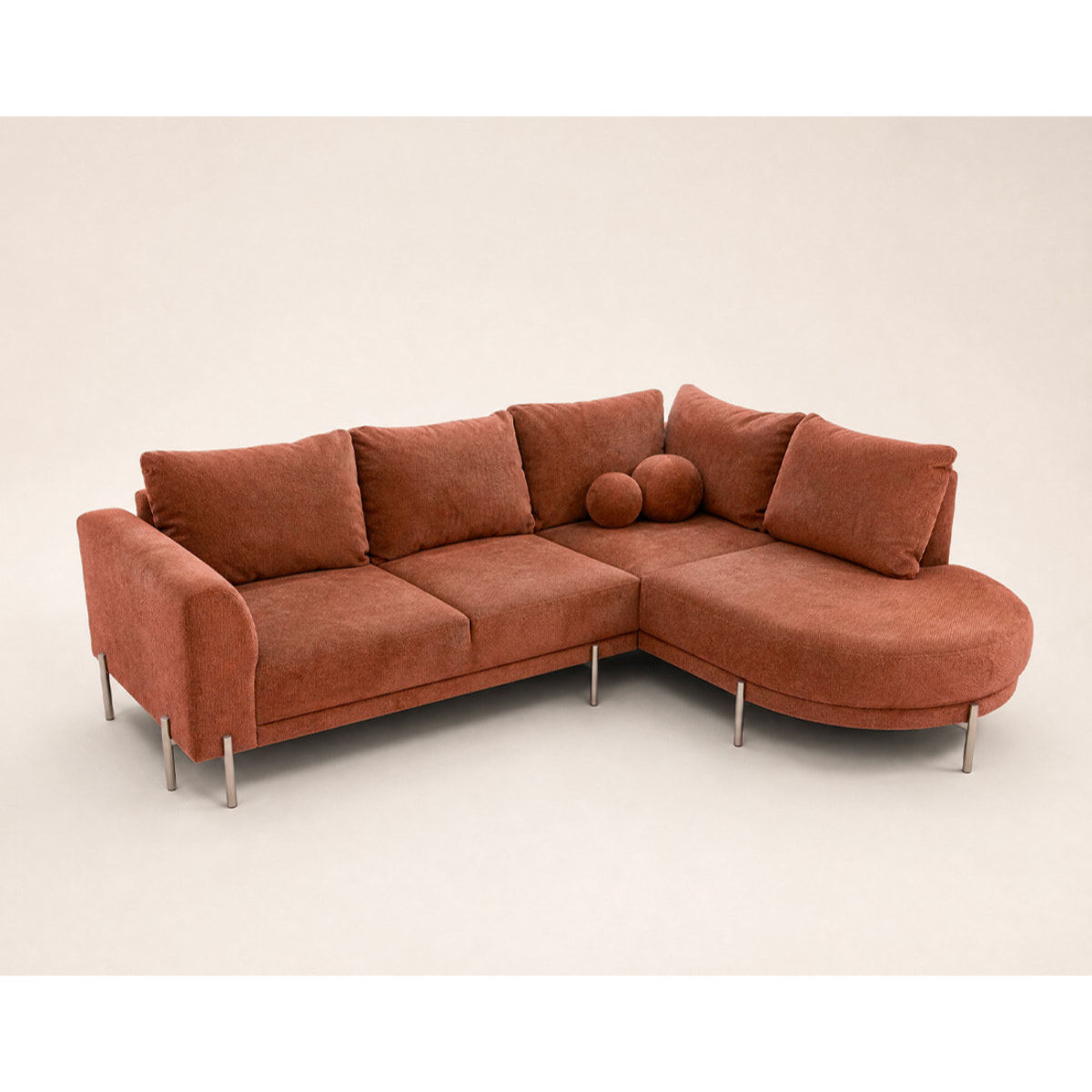 Gabin - Canapé d'angle droit 5 places en velours texturé - Terracotta