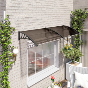 Marquesinas Exterior para Puertas y Ventanas, 195x75 cm, Tejadillo de Protección contra Sol y Lluvia, con Cubierta de Policarbonato, Soporte de Aleación de Aluminio, Marrón