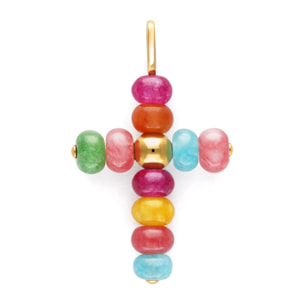 Charm Croce Color Stones  Acciao Placcato Oro