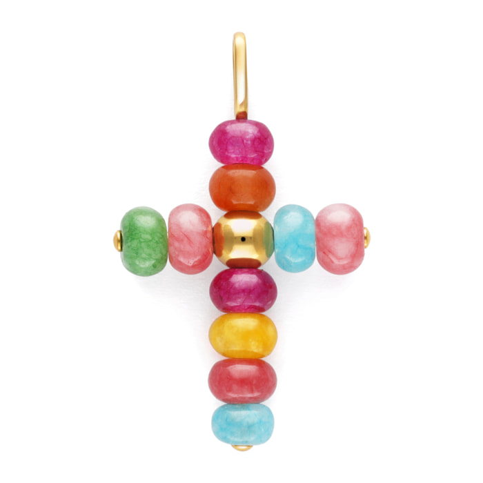 Charm Croce Color Stones  Acciao Placcato Oro