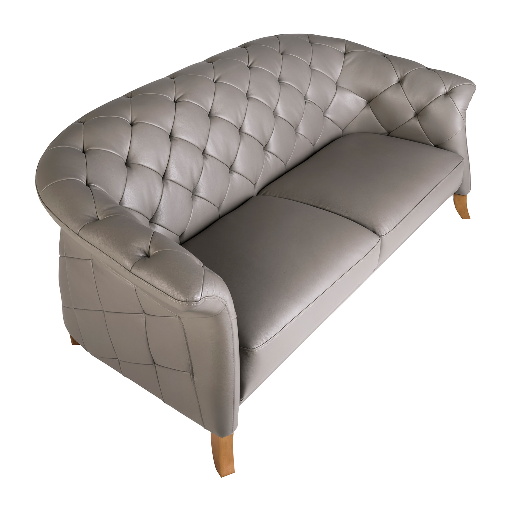 Sofá Chester de 2 plazas tapizado en piel de origen vacuno en gris patas de madera en miel 207x104x82cm