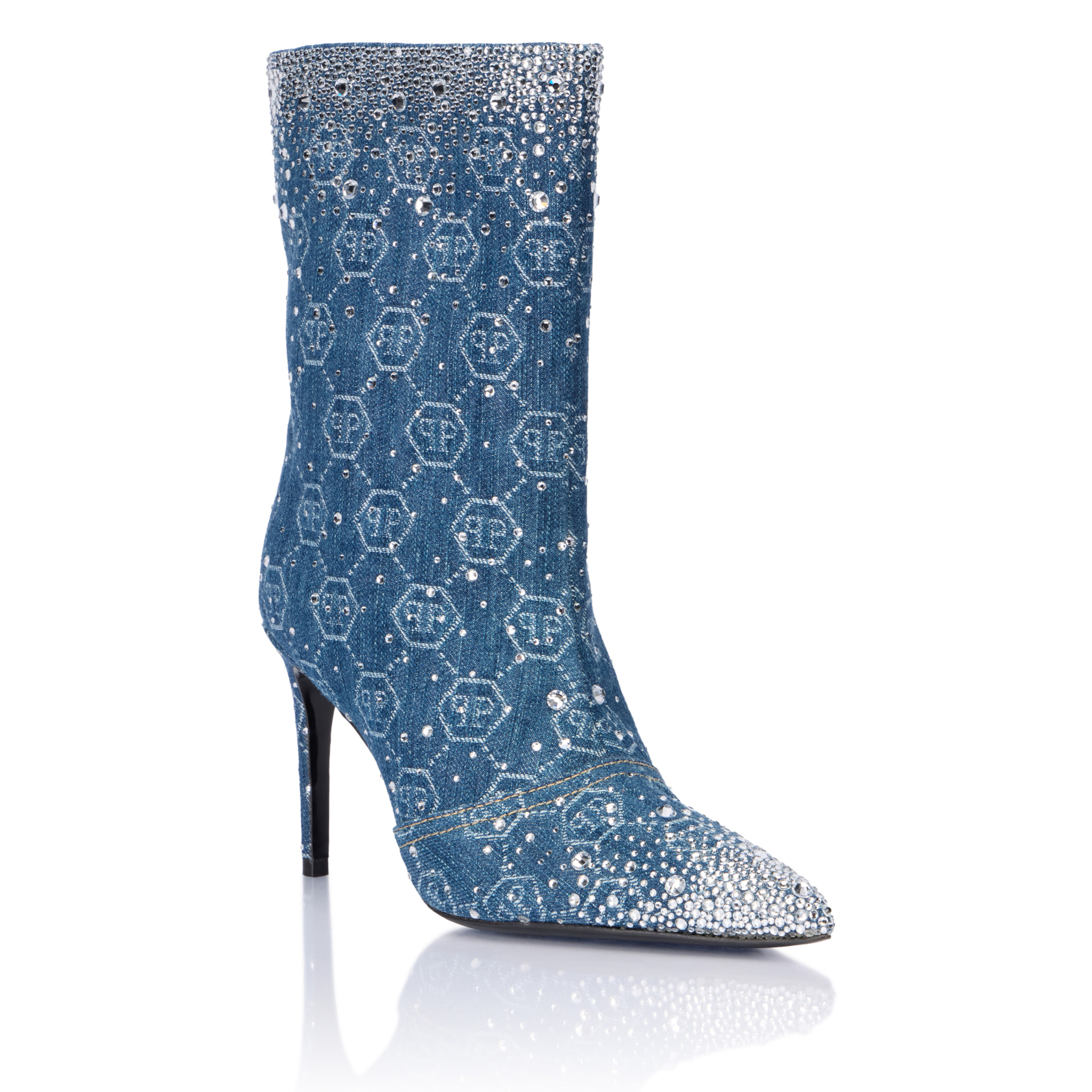 PHILIPP PLEIN Denim Low Boots Monogram Strass 9