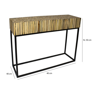 CONSOLE EN BRANCHE DE TECK PIED EN MÉTAL NOIR 100X30XH75CM TAHAA