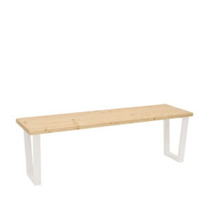 Banc en bois massif de ton naturel et pieds en fer blanc de différentes tailles