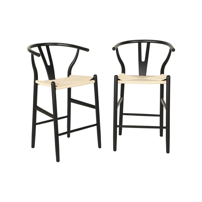 Tabouret de bar vintage bois de hêtre et cordes (lot de 2) CECILE