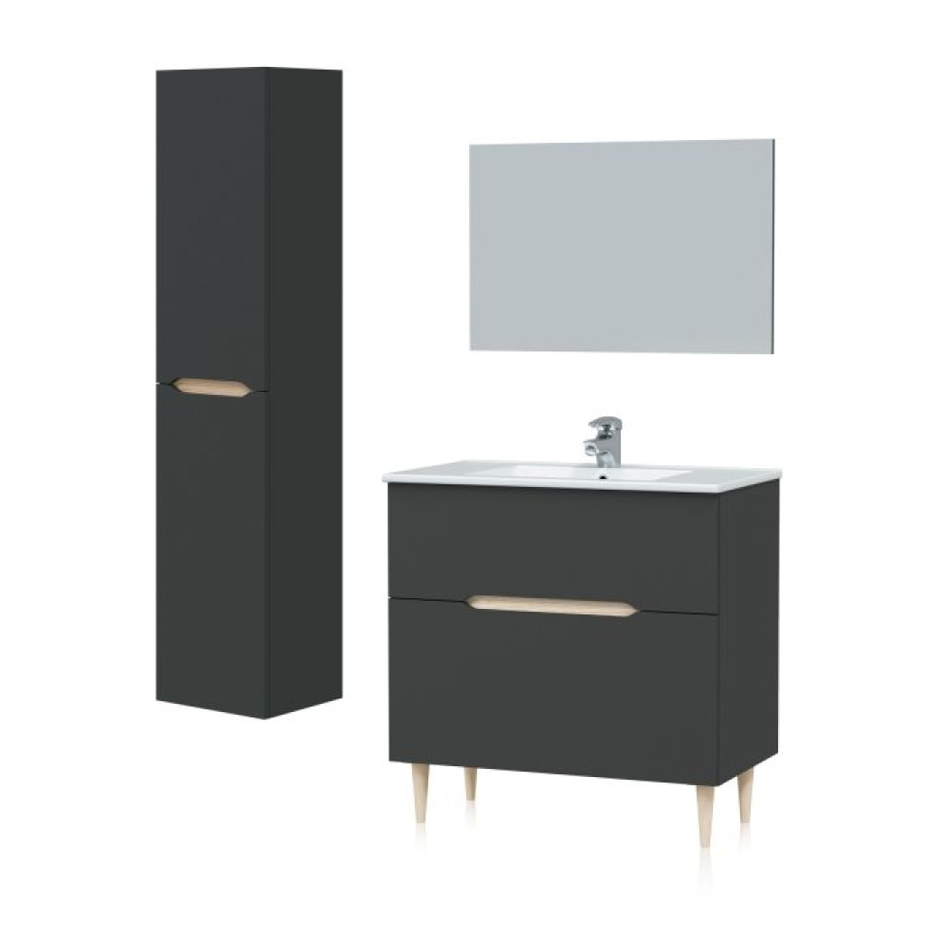 Pack de baño con lavabo y columna Opera 80 Antracita - Roble