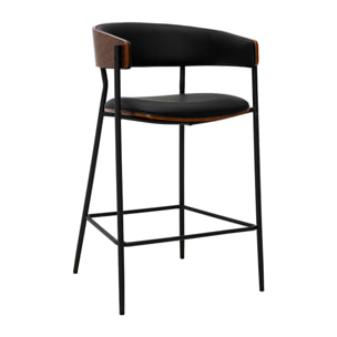 Tabourets de bar design noirs et bois foncé noyer H66.5 cm (lot de 2) DANTE