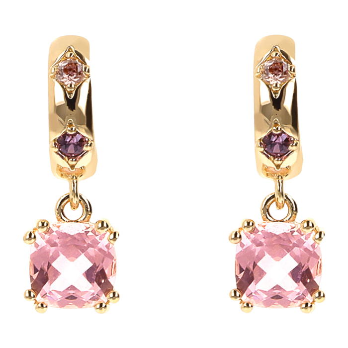 Orecchini Pendenti Étoile Golden con Prisma Gem Rosa Taglio a Cuscino