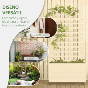 Jardinera con Enrejado de Madera Maciza con 4 Ruedas Macetero de Jardín con Soporte para Trepadora y Tela Geotextil para Cultivos Plantas Flores 76x30x155 cm Blanco