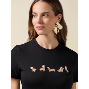 Oltre - T-shirt con stampa e applicazioni - Nero