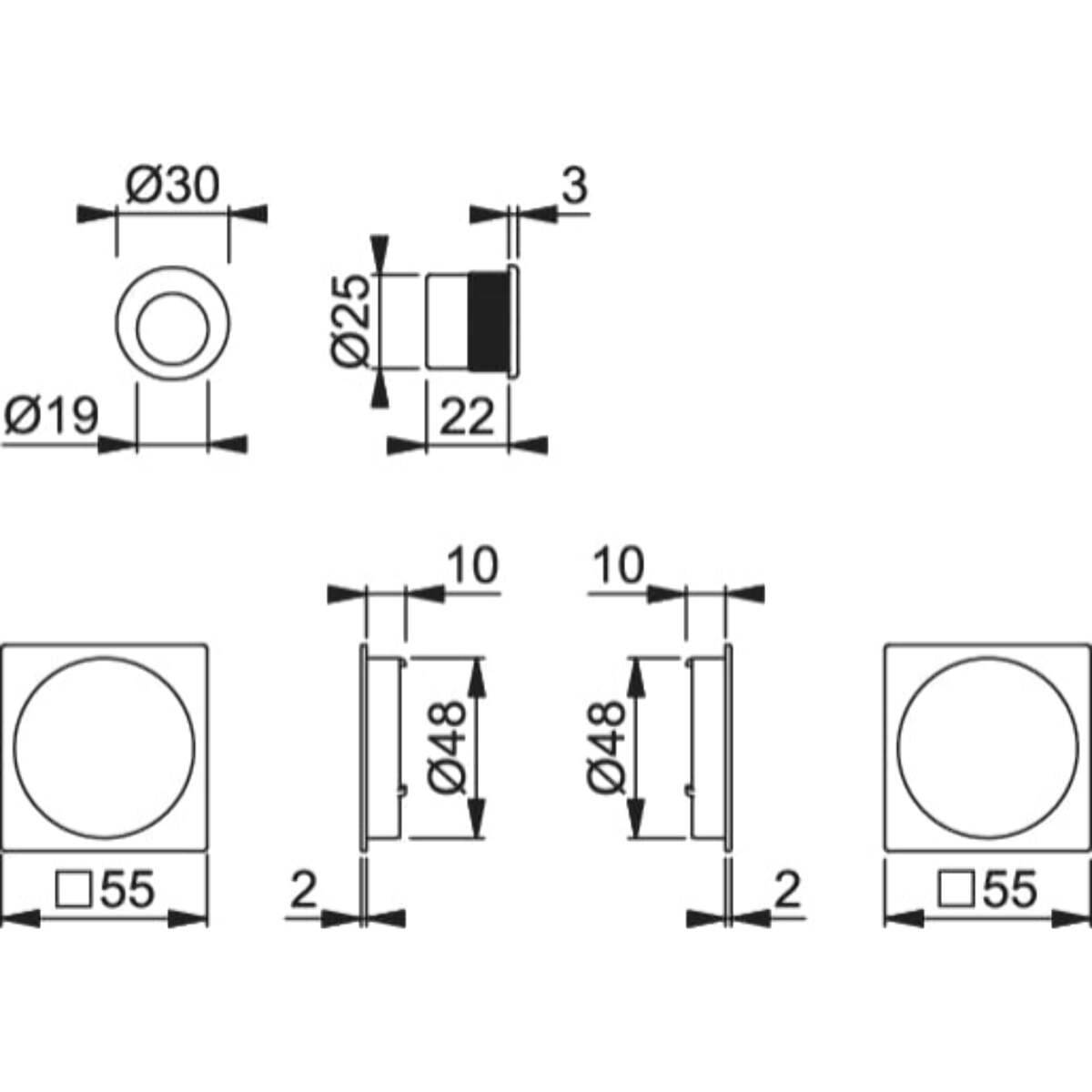 Set 5 aluminium pour porte coulissante 4921 F94-1 carré aspect chromé satiné, aveugle sans gâche, cuvette + doigt - HOPPE - 3948083
