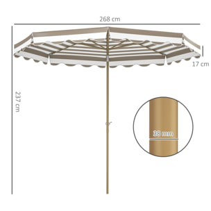 Sombrilla Terraza Exterior Ø268 cm Sombrilla de Jardín con Ángulo Inclinable y Manivela Protección UV 50+ Parasol para Patio Terraza Gris y Blanco