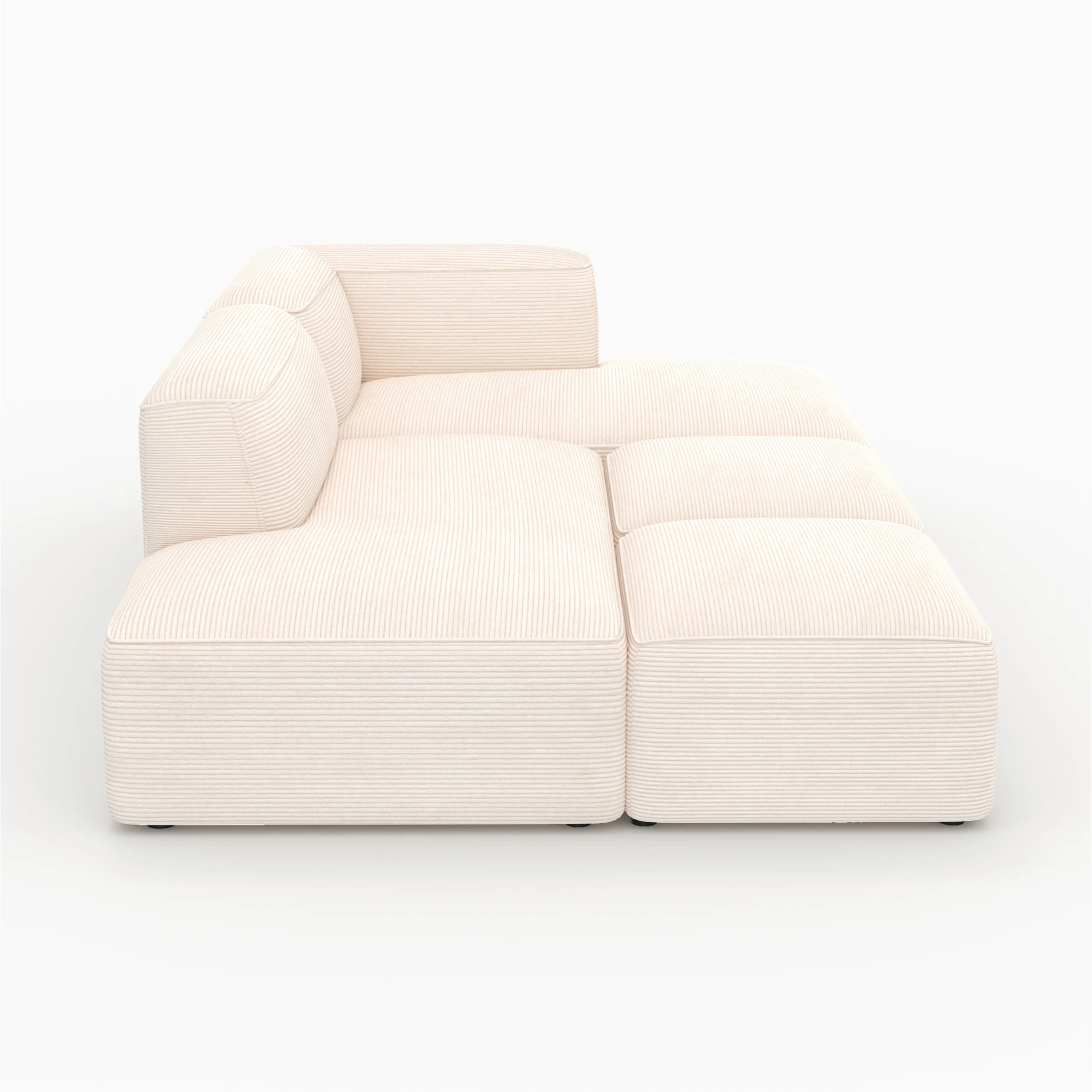 Canapé modulable en velours côtelé blanc 4 places avec 2 poufs - Mina