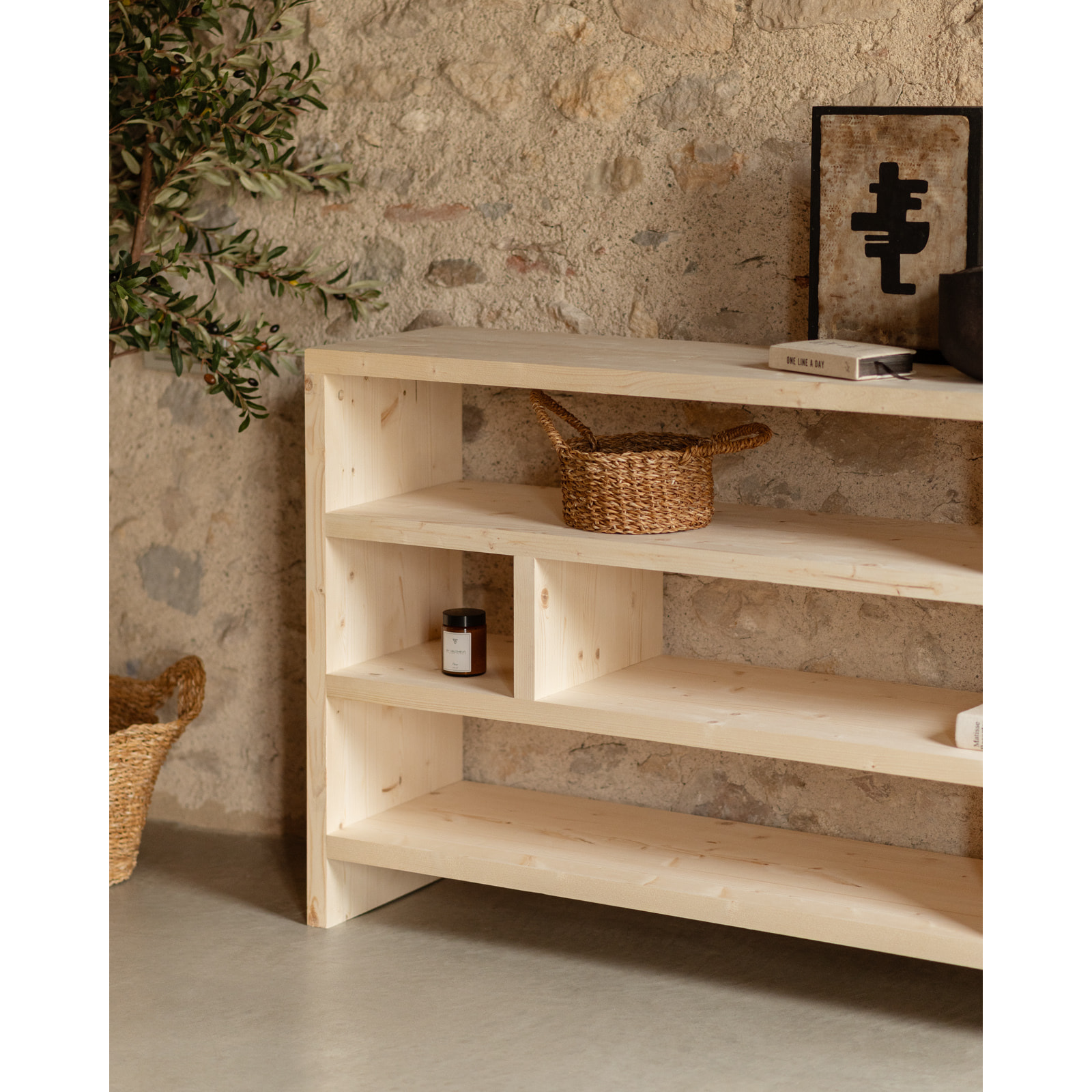 Estantería de madera maciza tono natural de 80x140cm Alto: 80 Largo: 140 Ancho: 35