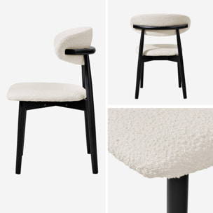 Lot de 2 chaises en bois d'hévéa noir et tissu bouclette blanc crème