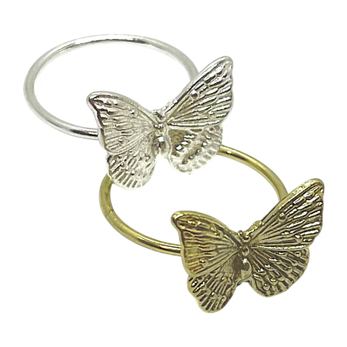 Pack de anillos finos de mariposa plata 10µ y dorado