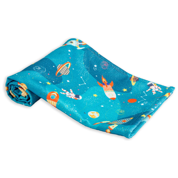 Serviette eponge enfant coton mélangé 340 g/m² imprimé vert Galaxies sideral