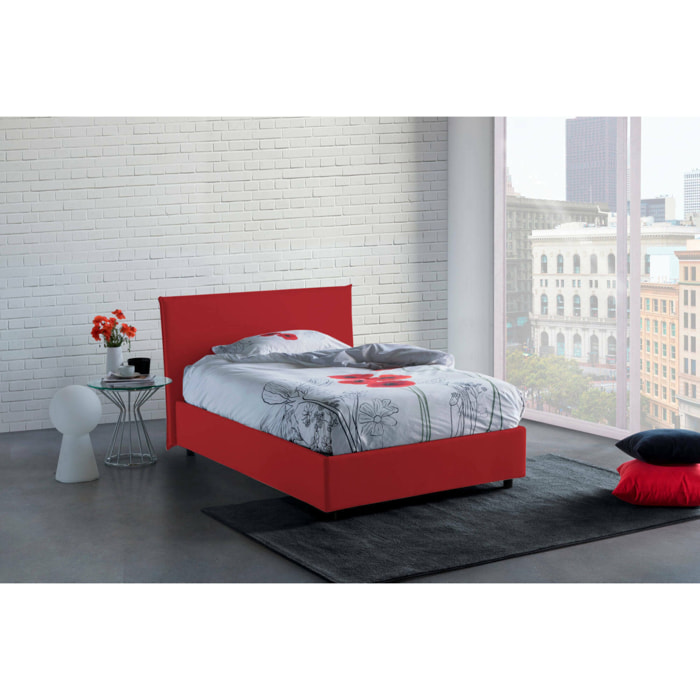 Letto piazza e mezza Ashasa, Letto contenitore con rivestimento in tessuto, 100% Made in Italy, Apertura frontale, adatto per materasso Cm 120x190, Rosso