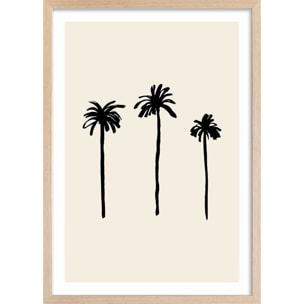 Affiche deco three black palm tree Affiche + cadre en bois - Chêne