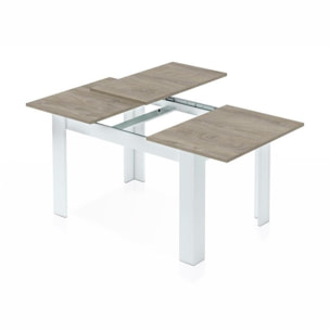 Mesa de comedor extensible Kendra 140 Blanco Artik (Blanco Mate) – Roble Alaska