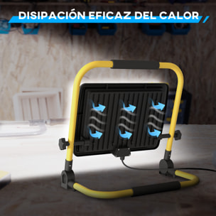 Foco LED Recargable con Cabezas y Soporte Ajustables 100 W 8500 Lúmenes IP65 6500K Foco Proyector Led Resistente a la Intemperie Portátil con Asa para Interior y Exterior Amarillo y Negro