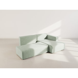 Topaze - canapé d'angle droit 4 places convertible avec coffre en velours côtelé - Vert sauge