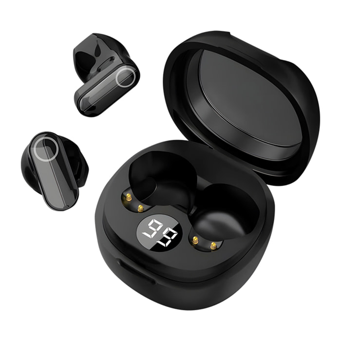 Mini auriculares TWS M400L. Ultracompactos y equilibrados, control táctil con sonido directo, traducción en tiempo real y asistente de voz IA.