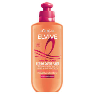 Crema per Capelli Bye Bye Doppie Punte Elvive Dream Long Districante Termoprotettiva Senza Risciacquo con Keratina Vegetale e Olio di Ricino per Capelli Lunghi e Danneggiati 200ml