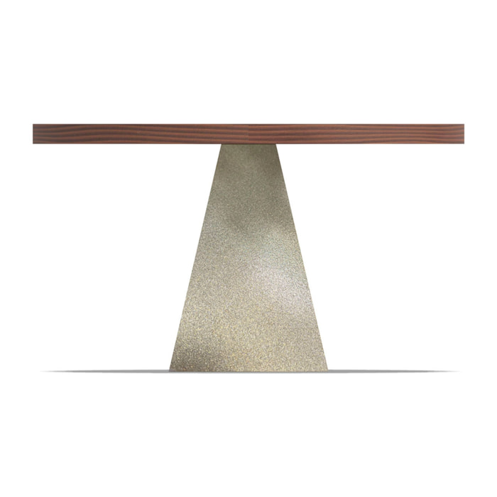 Artù Brass - Tavolo da pranzo rotondo ⌀ 120 cm in legno laminato con base a cono in metallo, top legno scuro