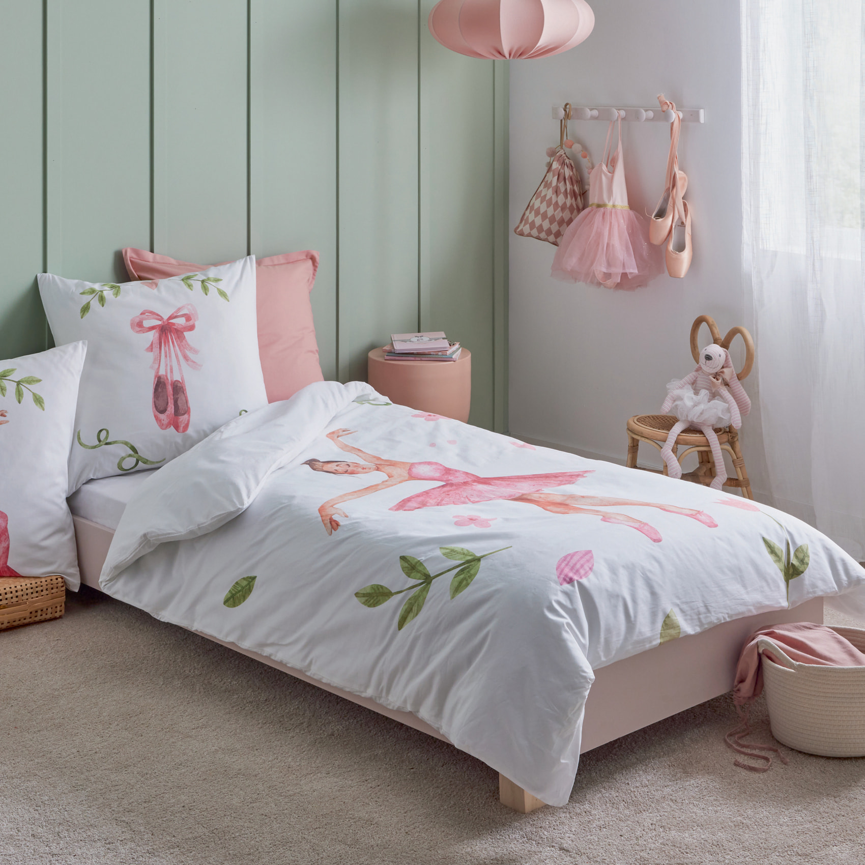 Housse de couette enfant percale de coton danseuse étoile - Rose