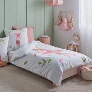 Housse de couette enfant percale de coton danseuse étoile - Rose