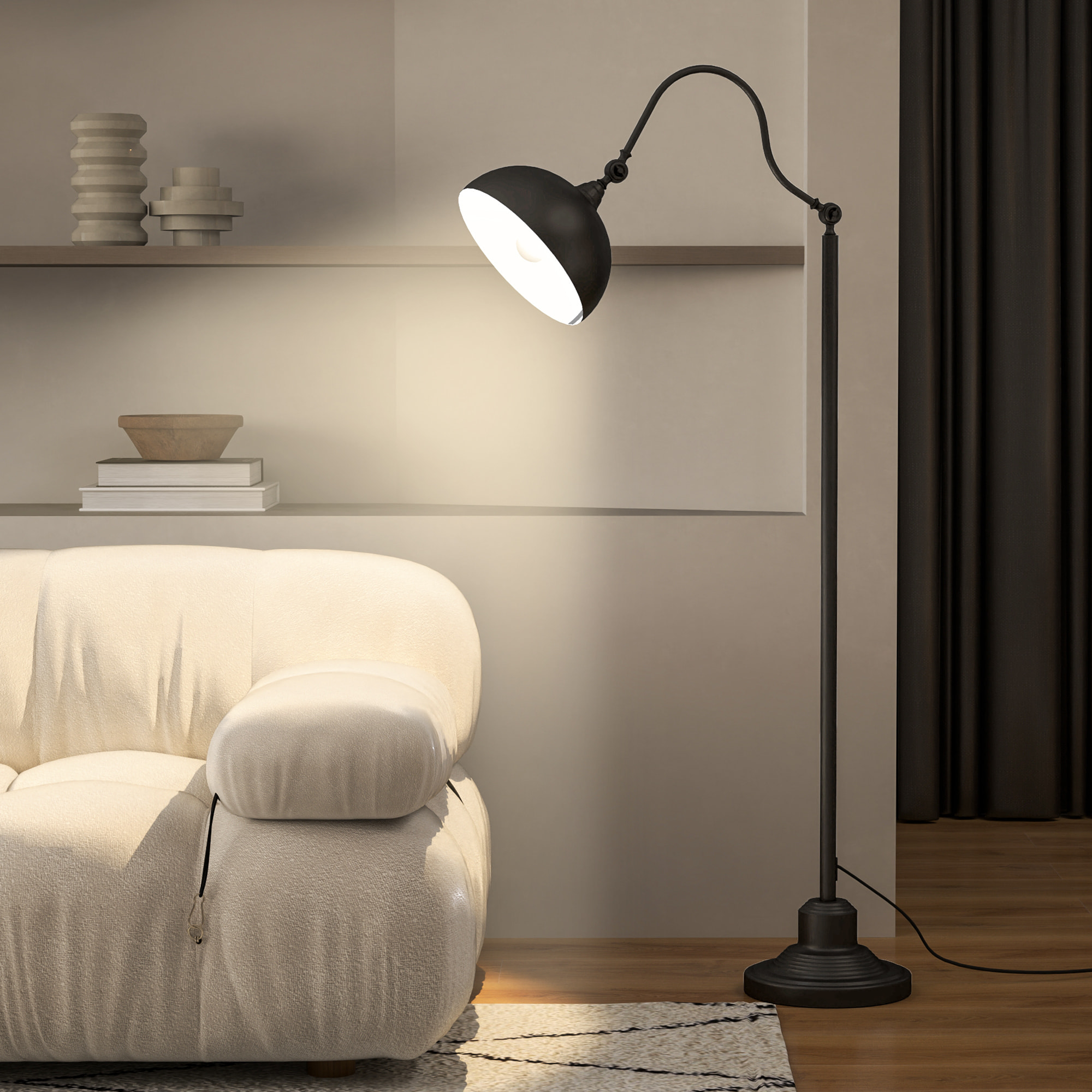 Lampadaire style néo-rétro métal noir - abat-jour réglable - H.152 cm