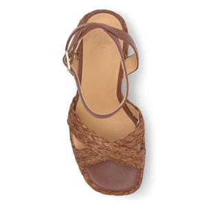 Sandalia de tacón Valeriette en rafia natural con cierre de pulsera