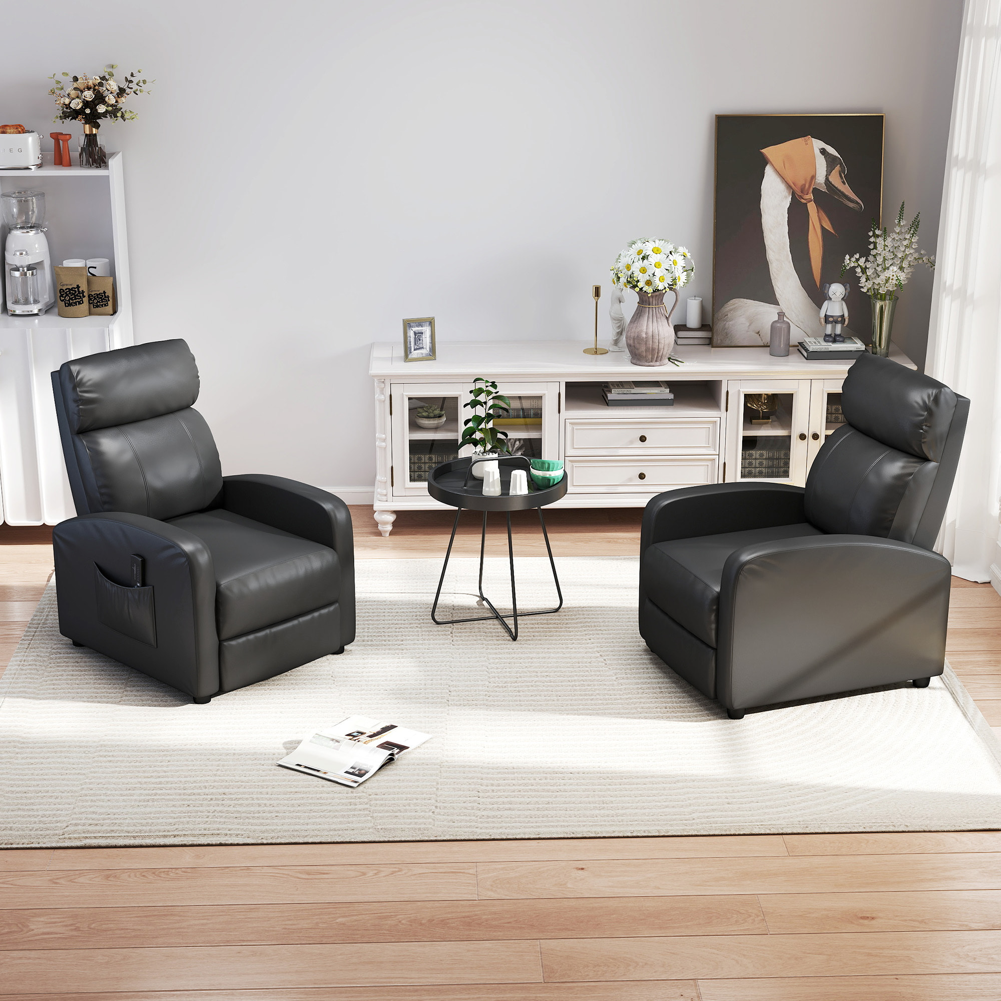 Sillón de Masaje Sillón Relax Reclinable con Mando a Distancia 2 Zonas de Masaje 8 Programas 5 Niveles de Intensidad 1 Bolsillo Lateral y Temporizador Tapizado en PU 68x88x98 cm Negro