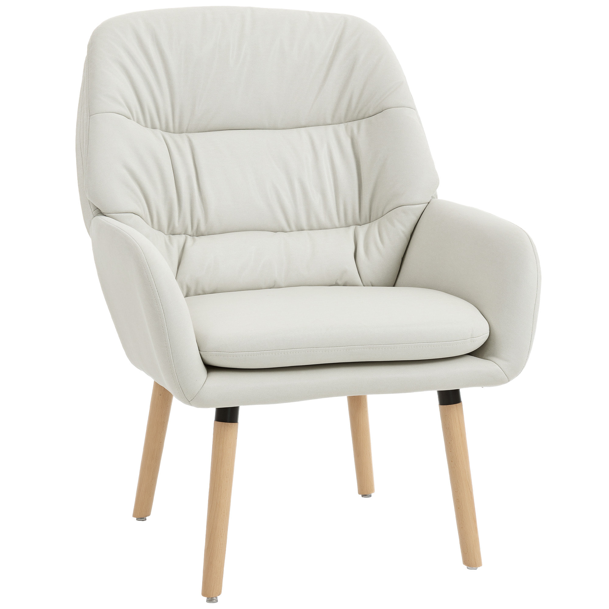 Sillón de Salón Moderno, Butaca de Salón, Acolchado de Doble Capa, Tapizado en Cuero Sintético, Patas de Madera, Sillón de Lectura para Dormitorio, Oficina, Estudio, 68x74x89 cm, Crema