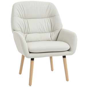 Sillón de Salón Moderno, Butaca de Salón, Acolchado de Doble Capa, Tapizado en Cuero Sintético, Patas de Madera, Sillón de Lectura para Dormitorio, Oficina, Estudio, 68x74x89 cm, Crema