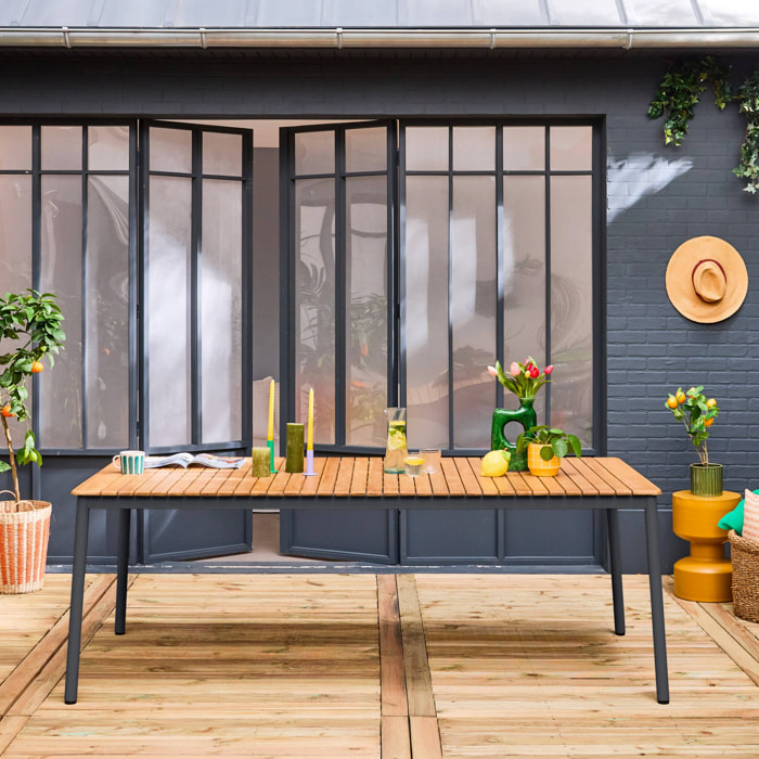 Table de jardin en bois teck. structure acier inoxydable anthracite. 8 places